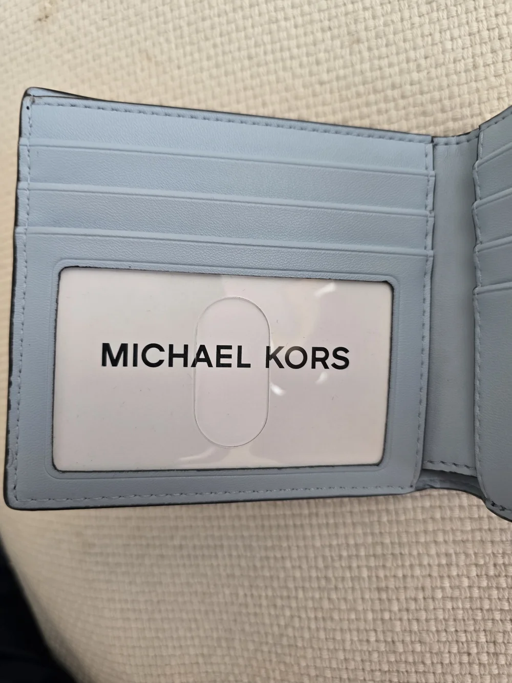 Michael Kors Deep Blue MK Monogram Bifold Wallet with Light Blue Side Trim